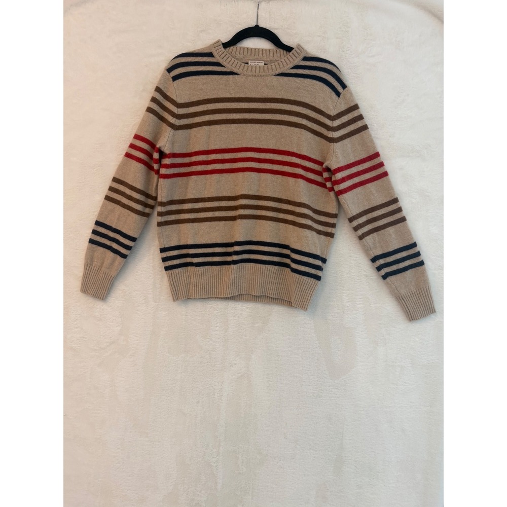 J. Crew Mens Rugged Merino Wool Blend Striped Crewneck Sweater Tan BM119 M